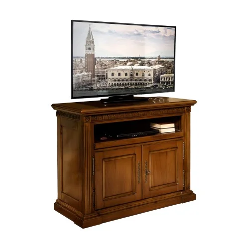 Comodă lemn masiv, TV, maro/alb, 2 uși, Veneția