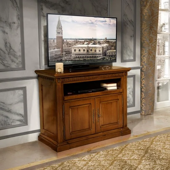Comoda TV - Venetia Comode din Lemn Masiv, Comodă lemn masiv, TV, maro/alb, 2 uși, Veneția