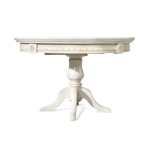 Masă lemn masiv, maro/alb, extensibilă, rotundă, Veneția  