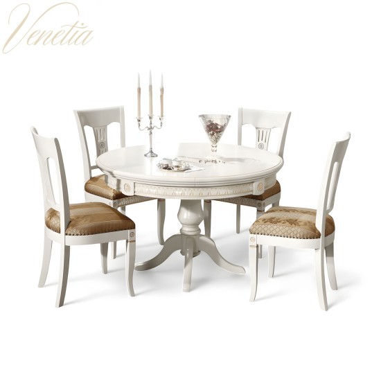 Scaun - Venetia Scaune din Lemn Masiv, Scaun lemn masiv, maro/alb, tapiserie multicoloră, Veneția