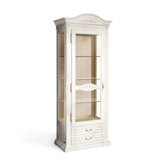 Cristalier 1 usa stanga - Venetia Cristaliere din Lemn Masiv, Cristalier lemn masiv, maro/alb, 1 ușă, stânga, Veneția