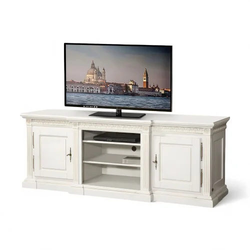 Bufet tv plasmă lemn masiv, maro/alb, finisaje drepte, Veneția