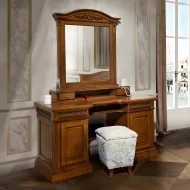 Taburet lemn masiv, maro/alb, tapisat, motive florare, Veneția