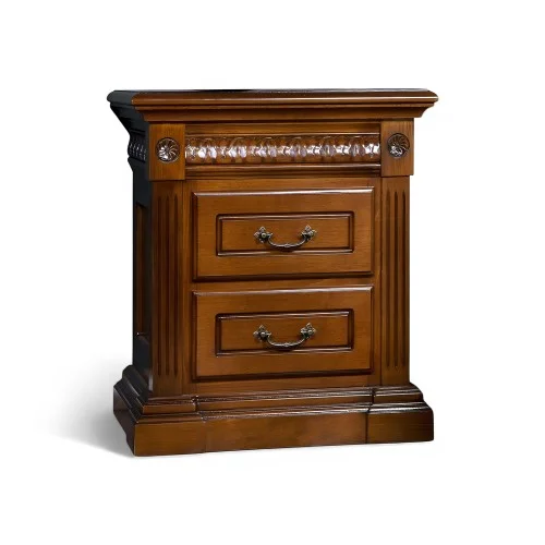 Noptieră lemn masiv, maro/alb, 2 sertare, Veneția