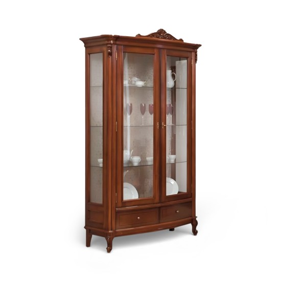 Cristaliere din Lemn Masiv, Cristalier lemn masiv, maro/alb, 2 uși, Firenze