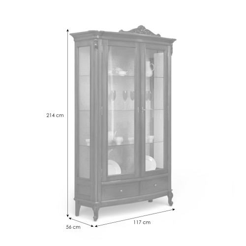 Cristalier lemn masiv, maro/alb, 2 uși, Firenze