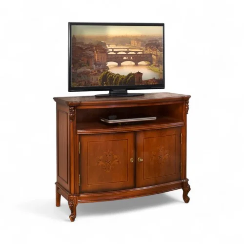 Comodă lemn masiv, TV, maro/alb, 2 uși, Firenze