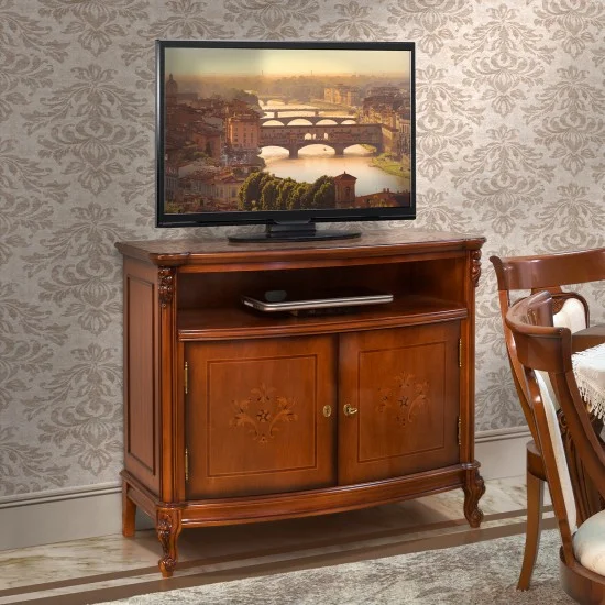 Comoda TV - Firenze Comode din Lemn Masiv, Comodă lemn masiv, TV, maro/alb, 2 uși, Firenze