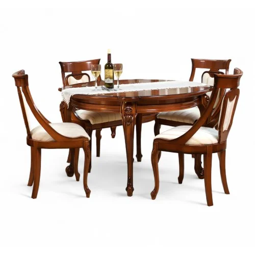 Masă lemn masiv, maro/alb, extensibilă, rotundă, Firenze