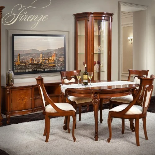 Masă lemn masiv, maro/alb, extensibilă, rotundă, Firenze