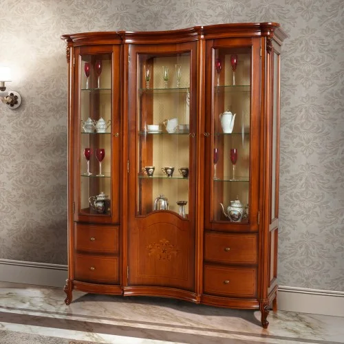 Cristalier lemn masiv, maro/alb, 3 uși, Firenze