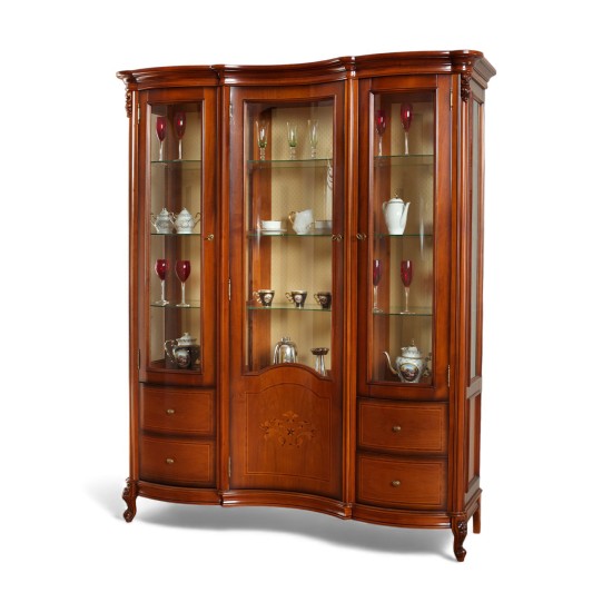 Cristalier lemn masiv, maro/alb, 3 uși, Firenze