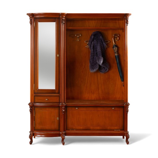 Cuiere din Lemn Masiv, Cuier lemn masiv, maro/alb, 3 uși, 1 sertar, stânga, Firenze