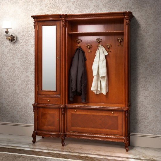 Cuiere din Lemn Masiv, Cuier lemn masiv, maro/alb, 3 uși, 1 sertar, stânga, Firenze