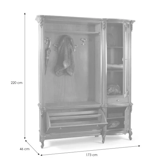 Cuiere din Lemn Masiv, Cuier lemn masiv, maro/alb, 3 uși, 1 sertar, dreapta, Firenze