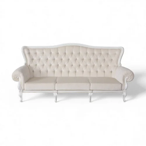 Canapea lemn masiv, maro/alb, 3 locuri, Firenze