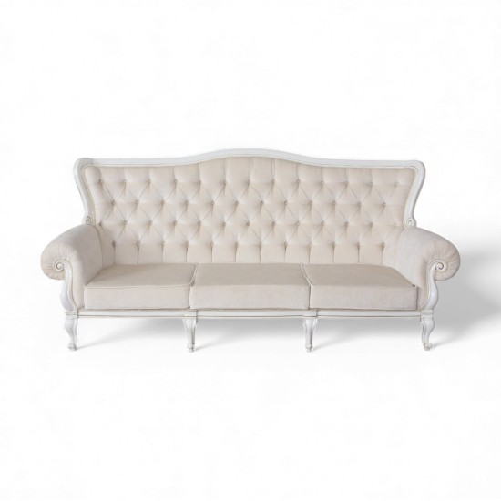 Canapele lemn masiv, Canapea lemn masiv, maro/alb, 3 locuri, Firenze