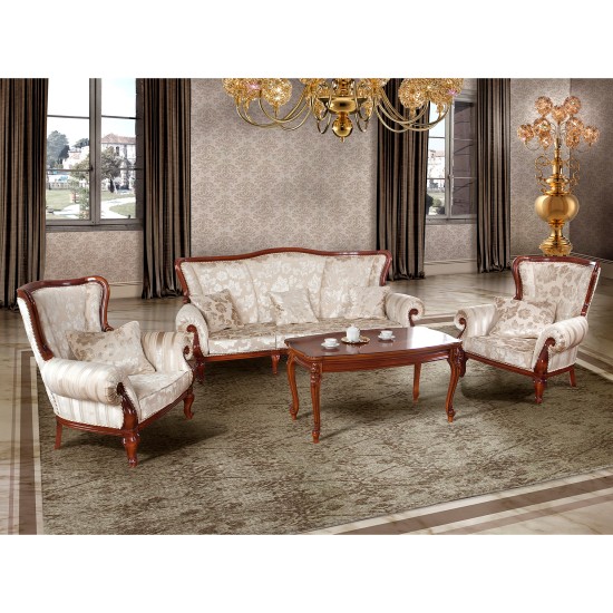 Canapele lemn masiv, Canapea lemn masiv, maro/alb, 3 locuri, Firenze