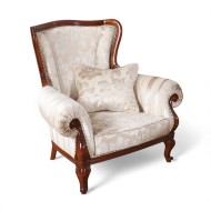 Fotoliu lemn masiv, maro/alb, tapisat, Firenze