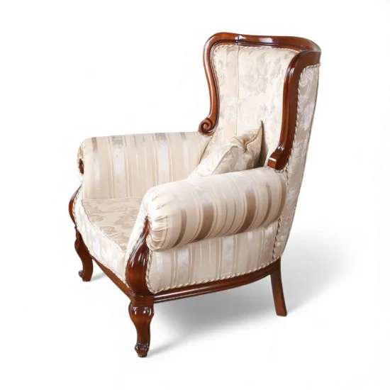 Fotolii din lemn masiv, Fotoliu lemn masiv, maro/alb, tapisat, Firenze