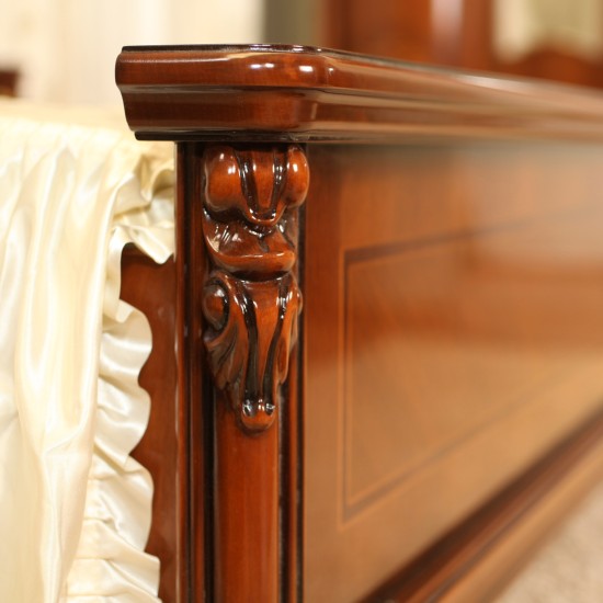 Paturi din lemn masiv, Pat lemn masiv, maro/alb, dublu, 1800, Md 1, ramă ornamentată, Firenze