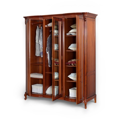 Dulap lemn masiv, maro/alb, 3 uși, oglindă, Firenze