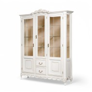 Cristalier lemn masiv, alb, 3 uși, 2 sertare, Flora
