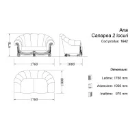 Canapea lemn masiv, maro/alb, 2 locuri, Ana