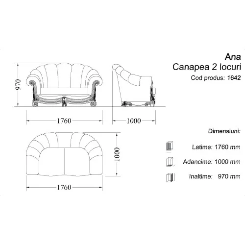 Canapea lemn masiv, maro/alb, 2 locuri, Ana