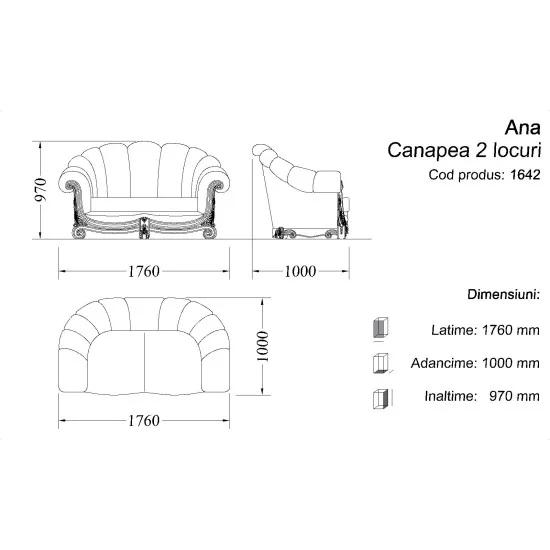 Canapea 2 locuri - Ana Canapele lemn masiv, Canapea lemn masiv, maro/alb, 2 locuri, Ana