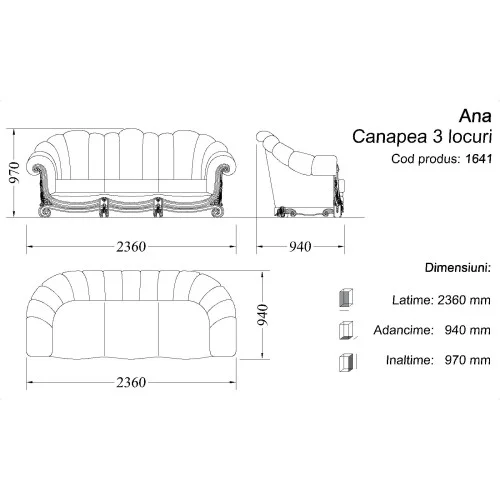 Canapea lemn masiv, maro/alb, 3 locuri, Ana