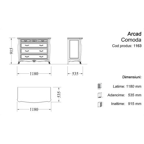 Comodă lemn masiv, maro/alb, cu oglindă, Arcad