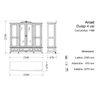 Dulap lemn masiv, maro/alb, 4 uși, 3 sertare, Arcad