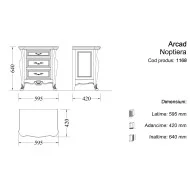 Noptieră lemn masiv, maro/alb, 3 sertare, Arcad