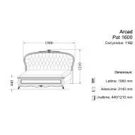 Pat lemn masiv, maro/alb, dublu, 1600, tăblie tapisată, Arcad