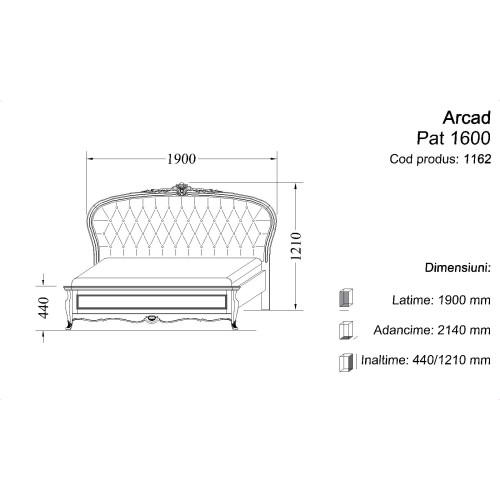 Pat lemn masiv, maro/alb, dublu, 1600, tăblie tapisată, Arcad Pat lemn masiv, maro/alb, dublu, 1600, tăblie tapisată, Arcad