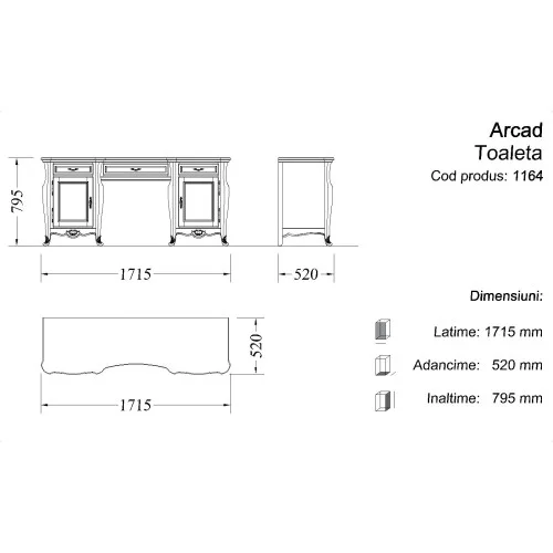 Toaletă lemn masiv, maro/alb, oglindă inserată, Arcad