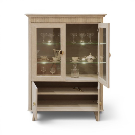 Cristalier din lemn masiv, 2 usi, gri, Camelot