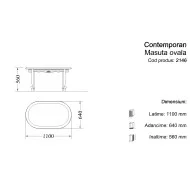 Masuță lemn masiv, maro/alb, ovală, Contemporan