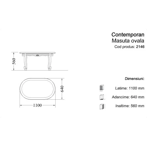 Masuță lemn masiv, maro/alb, rotundă, 65, Contemporan