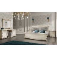 Dormitor lemn masiv, din tei & fag, off white, 9 piese - Carina