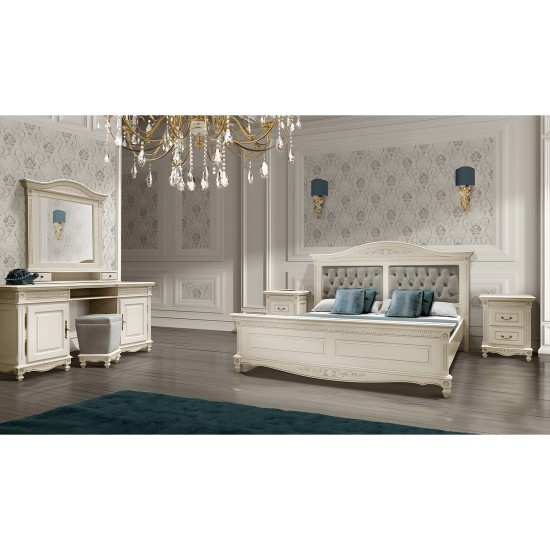 Dormitor lemn masiv, din tei & fag, off white, 9 piese - Carina