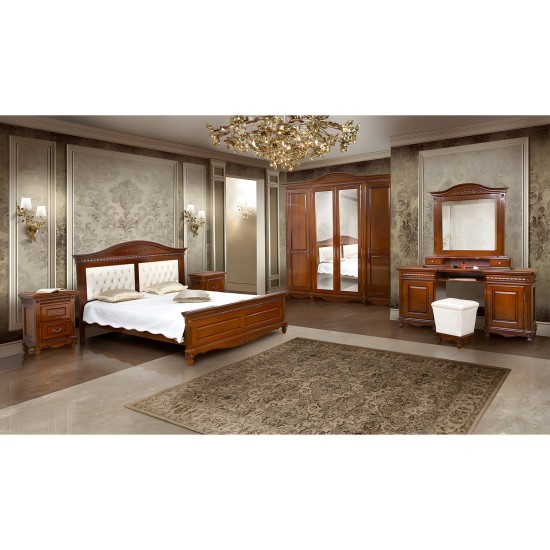 Dormitor lemn masiv, din tei & fag, off white, 9 piese - Carina