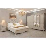 Dormitor complet lemn masiv, fag și tei, off white, finisaj standard, 5 piese - Elips