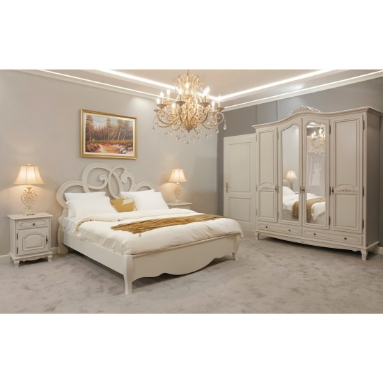 Dormitor complet lemn masiv, fag și tei, off white, finisaj standard, 5 piese - Elips