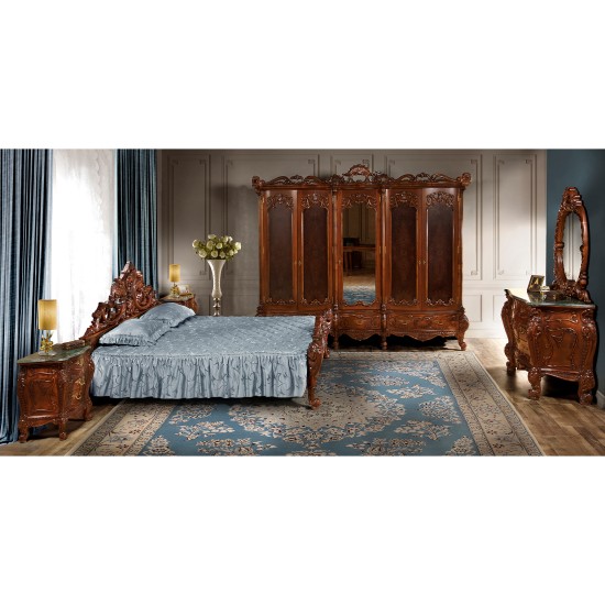 Dormitor clasic lemn masiv, din 100% lemn de tei, maro natural, 6 piese - Cleopatra Lux