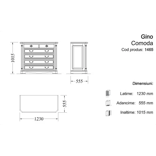 Comodă lemn masiv, maro/alb, stil Rococo, Gino