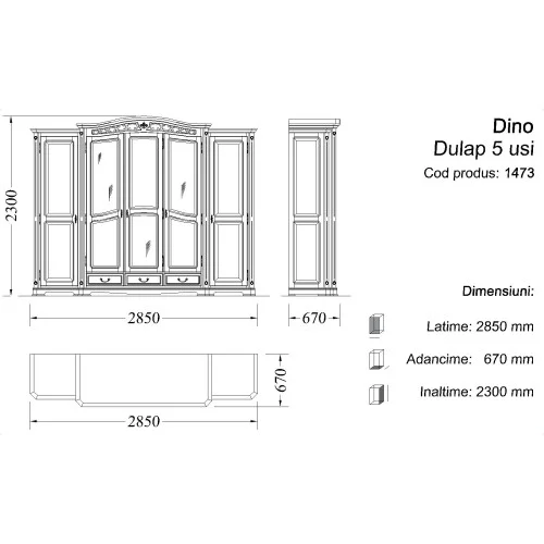 Dulap lemn masiv, maro/alb, 5 uși, Gino