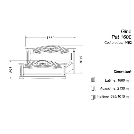 Pat dublu 1600 - Gino Paturi din lemn masiv, Pat lemn masiv, maro/alb, dublu, 1600, ornamente sculptate, Gino