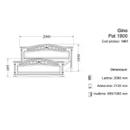 Pat lemn masiv, maro/alb, dublu, 1800, ornamente sculptate, Gino